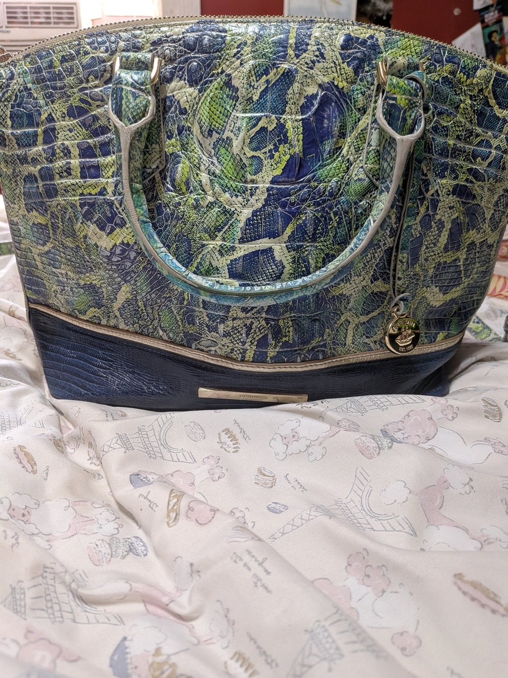 Brahmin Blue and Green Textured Dome Satchel